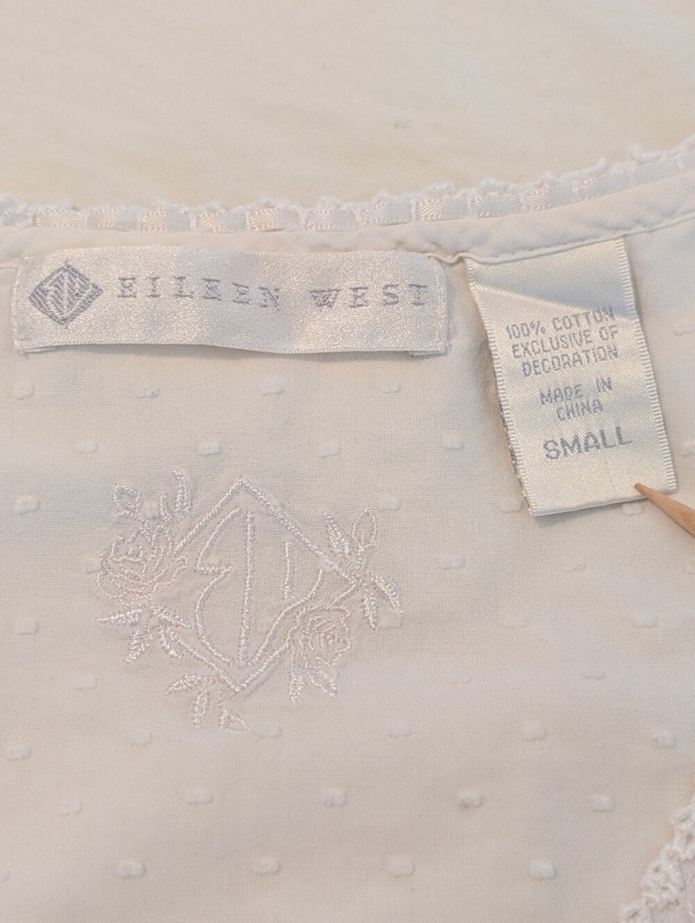 VTG Eileen West Nightgown Nap Dress Traditional Swiss Dot Ruffle Cottagecore S - Picture 6 of 9